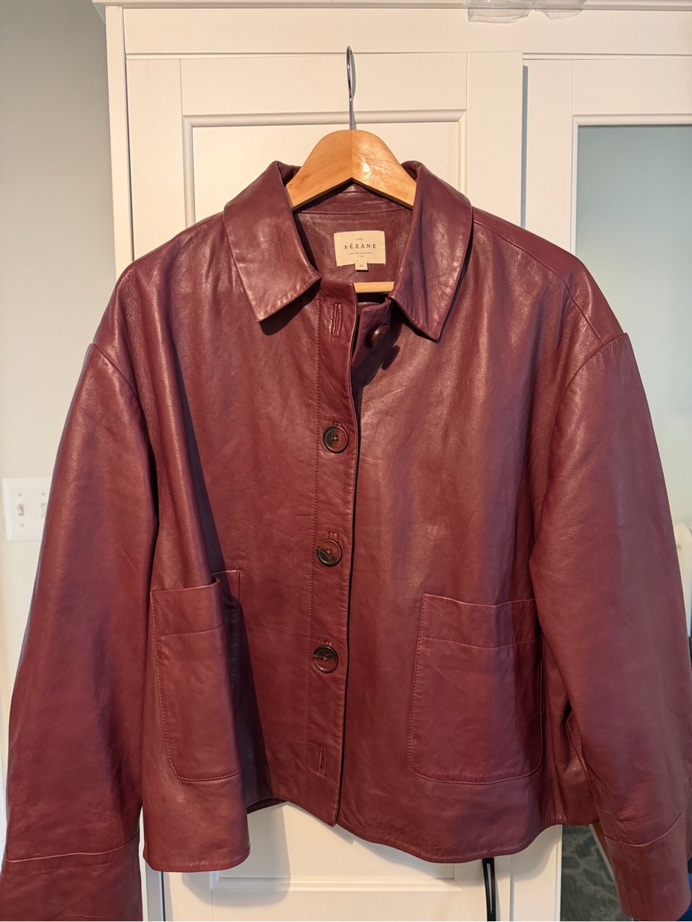 Sézane Mia Jacket in Burgundy Leather 42 (10)